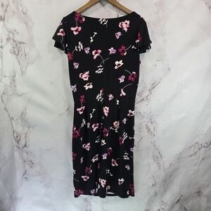 Lauren Ralph Lauren Dress Womens 12 Large Black Pink Floral Midi Long Scrunch V